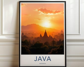 Arte mural de Java, Indonesia, póster de viaje de Java, lámina de viaje de Indonesia, decoración paisajística de Java, recuerdo de vacaciones en Java, lámina artística de Java