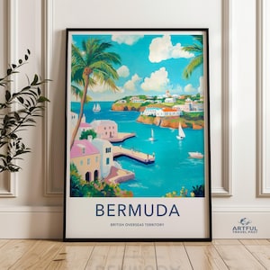 Bermuda wall art, Bermuda illustration, coastal wall decor, tropical island print, travel poster, vibrant beach art, nautical decor