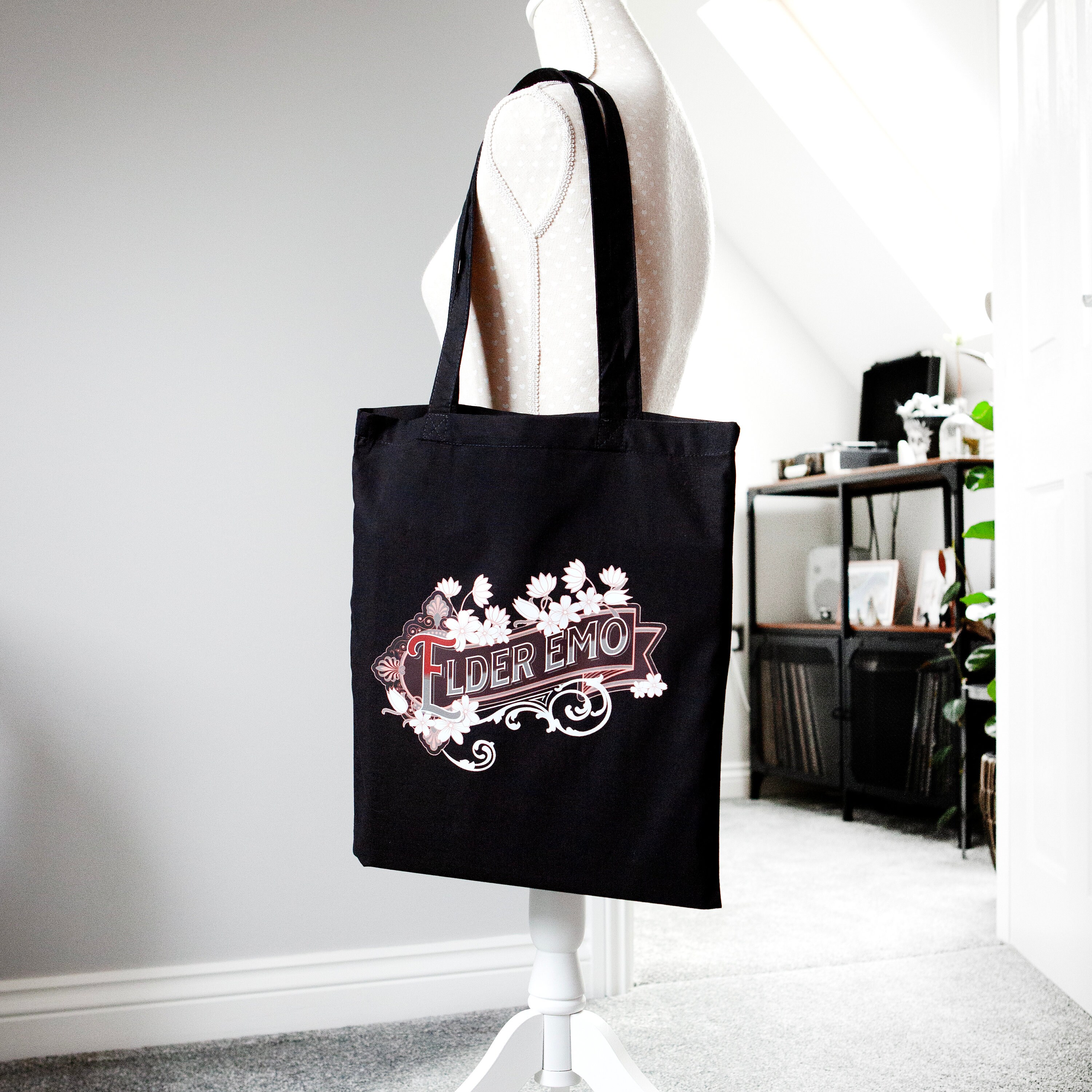 EMO Foldable Faux Leather Travel Shopper Tote Shoulder Bag Dust Bag Elder Emo Black Tote Bag | Reuseable Shopper | Shoulder Bag  main image 3