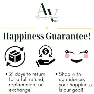 100 percent happiness promise. return the item within 21 days for a full refund, replacement or exchange.