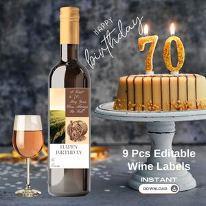 Custom 70th Birthday Wine Label: Editable Gift Tag (Printable Template)