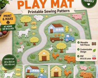 Play Mat Sewing Pattern, Farm Animals Felt & Fabric Play Mat, Kids Activity Toy, Customizable Design,Educational Toy (Digital Download)