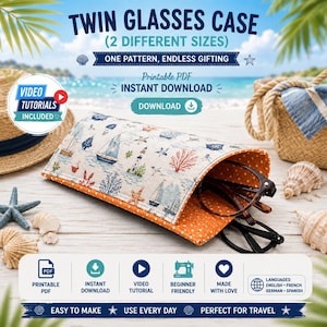 Twin Glasses Case Sewing Pattern, Holds 2 Glasses PDF, Beginner Friendly,Multi Language Video Tutorial, Last minute Gift