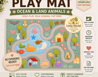 Ocean & Land Animals Play Mat Sewing Pattern, Kids Play Rug , Felt and Fabric Activity Mat, Customizable Design (Digital Download)