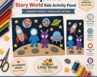 Space Story World Kids Activity Panel Sewing Pattern, Felt Play Mat PDF, Beginner DIY Craft Template (Digital Download)