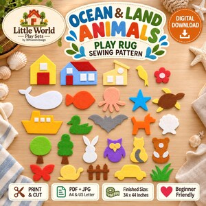 Ocean & Land Animals Play Mat Sewing Pattern, Kids Play Rug , Felt and Fabric Activity Mat, Customizable Design (Digital Download)