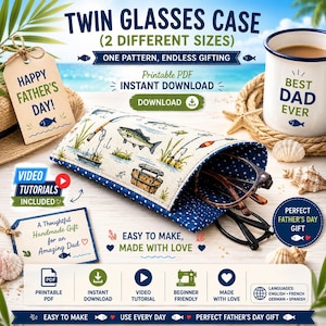 Twin Glasses Case Sewing Pattern, Holds 2 Glasses PDF, Beginner Friendly,Multi Language Video Tutorial