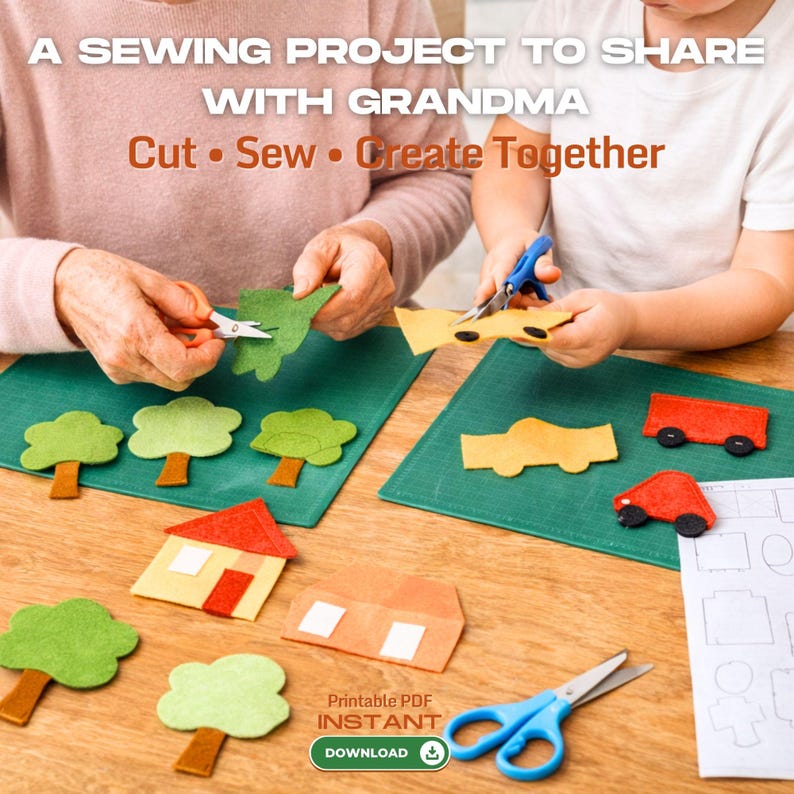 Little Town Kids Play Rug Sewing Pattern, DIY Play Mat PDF, Cut and Sew Felt or Fabric Play Rug (Digital Download)