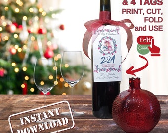 Custom Wine Label, Personalized Wine Bottle Label, Christmas Funny Wine Label, Wine Label Template, Wine Gift Tag Printable, Wine Tag