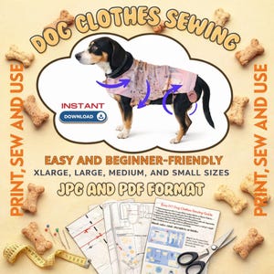 Cartamodello PDF stampabile per cucire un cappottino per cani – Download immediato, taglie dalla S alla XL, modello facile per principianti.