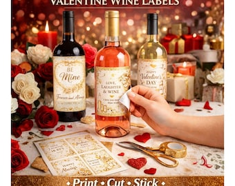Gold Valentine Wine Labels | Romantic Gift, Date Night (Printable PDF/JPG)