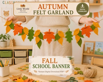 Autumn Felt Garland Sewing Pattern PDF, Fall Wreath Pattern, Easy Felt Pattern, Beginner Sewing, Thanksgiving Decor, Classroom Garland