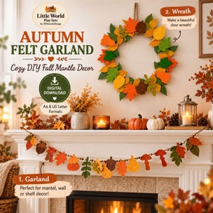 Autumn Felt Garland Sewing Pattern PDF, Fall Wreath Pattern, Easy Felt Pattern, Beginner Sewing, Thanksgiving Decor, Classroom Garland