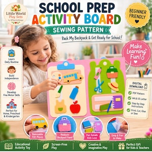 School Prep Activity Board Sewing Pattern, Pack My Backpack Felt Activity, Educational Toy PDF, Busy Board (Digital Download)