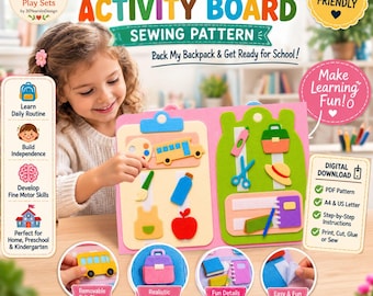 School Prep Activity Board Sewing Pattern, Pack My Backpack Felt Activity, Educational Toy PDF, Busy Board (Digital Download)