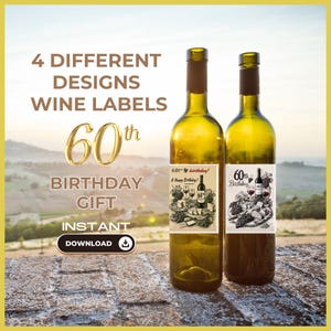 Retro 60th Birthday Wine Label Bundle: Funny Champagne Labels (PDF)
