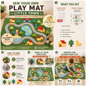 Little Town Play Mat Sewing Pattern, Kids Play Rug Pattern, Felt & Fabric Activity Mat, Customizable Design, City Theme (Digital Download)