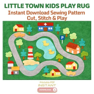 Little Town Kids Play Rug Sewing Pattern, DIY Play Mat PDF, Cut and Sew Felt or Fabric Play Rug (Digital Download)