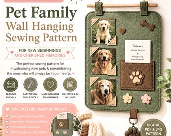 Pet Memory & Welcome Pet Wall Hanging Sewing Pattern, Felt Photo Board PDF, Collar Holder and Keepsake Gift Tutorial