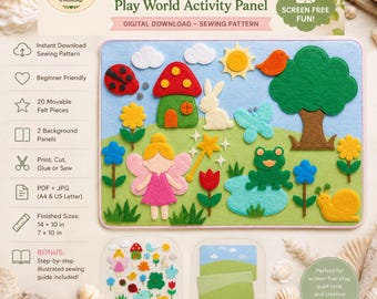 Fairy Garden Play World Activity Panel Pattern, Educational Toy, Felt Board PDF,  Kids Craft, Quiet Book Activity (Digital Download)