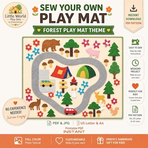 Forest Camping Play Mat Sewing Pattern, Woodland Animals Theme, Felt & Fabric Kids Activity Mat (Digital Download)