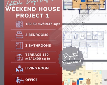 3-Bedroom Modern Farmhouse Plans: 180 m2 Architectural DWG (Digital Download)