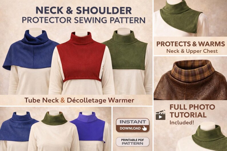 Neck & Shoulder Protector Sewing Pattern PDF, Easy Neck Warmer Pattern ...