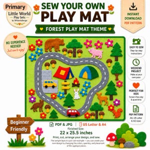 Forest Camping Play Mat Sewing Pattern, Woodland Animals Theme, Felt & Fabric Kids Activity Mat (Digital Download)