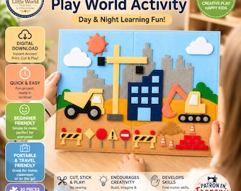 Construction Play World Activity Panel Sewing Pattern, Felt Play Mat PDF, Educational Toy, Beginner Sewing Project (Digital Download)