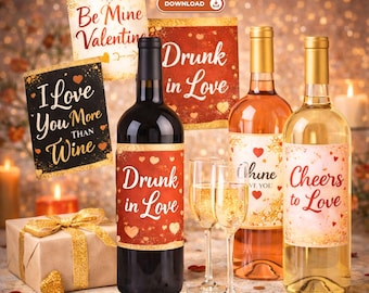 Retro Valentine's Day Wine Labels, Playful Chic Style (Printable PDF/JPG Instant Download)