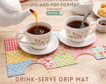 Drip Mat Sewing Pattern – Easy Mug Rug, Beginner-Friendly (PDF, JPG Download)