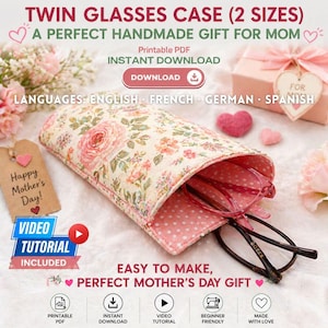 Twin Glasses Case Sewing Pattern, Holds 2 Glas ses, 2 Sizes PDF, Beginner Friendly,Multi Language Video Tutorial Mother’s Day Gift Idea