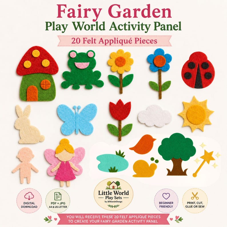 Fairy Garden Play World Activity Panel Pattern, Educational Toy, Felt Board PDF,  Kids Craft, Quiet Book Activity (Digital Download)