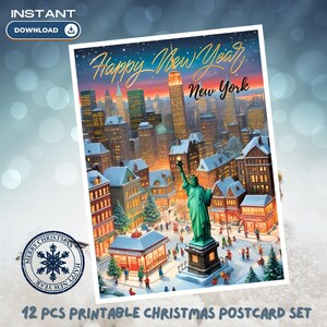 Colección navideña vintage de arte pop, postales navideñas de Año Nuevo, tarjeta navideña imprimible única de Nueva York, tarjeta navideña de 13 x 18 cm.