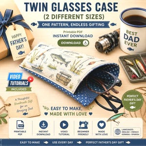 Twin Glasses Case Sewing Pattern, Holds 2 Glasses PDF, Beginner Friendly,Multi Language Video Tutorial