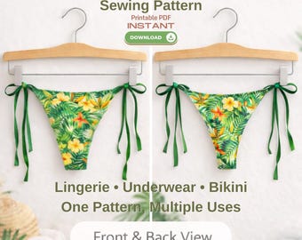 Beginner Friendly Tie Side Bikini Bottom & Lingerie Sewing Pattern – Adjustable Fit, Easy Digital PDF and JPG (Digital Download)