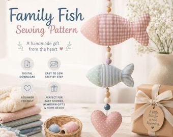 Family Fish & Hearts Sewing Pattern, DIY Wall Hanging PDF, Nursery Decor, Family Keepsake, Beginner Sewing PDF Pattern