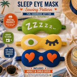 Beginner Sleep Mask Sewing Pattern, Eye Patch Template, Travel Accessory (PDF Download)