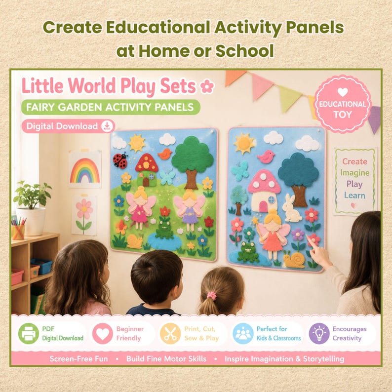 Fairy Garden Play World Activity Panel, Beginner Sewing Pattern, Felt Board PDF, Educational Toy, Kids Craft PDF (Digital Download) image 2