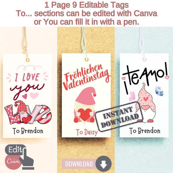 Customizable Valentine Day Chocolate Tag, Printable Valentine Heart Tag, Boy Classroom Valentine Card, Coworker Girl Valentine, Valentinstag