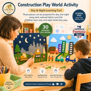 Wzór do szycia panelu aktywności „Construction Play World”, filcowa mata do zabawy w formacie PDF, zabawka edukacyjna, projekt szycia dla początkujących (do pobrania w wersji cyfrowej)