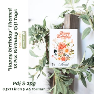 Étiquettes cadeaux d&#39;anniversaire aquarelle : étiquettes florales pastel imprimables (téléchargement numérique)