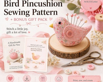 Last Minute Gift Sewing Pattern, Bird Pincushion, DIY Gift Set, Printable PDF, Beginner Sewing