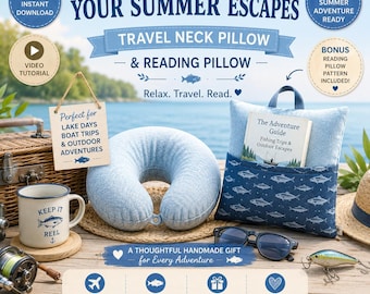 Travel Neck Pillow Sewing Pattern with Bonus Reading Pillow, Easy Sewing Project, Summer DIY Gift for Dad, Family Travel PDF Download