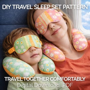 Conjunto de moldes para costura de máscara de dormir e almofada de viagem para o pescoço, com apliques em feltro (download em PDF)