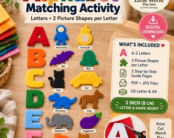 Alphabet Matching Activity, Letter Templates with 2 Picture Shapes per Letter, Preschool Learning, Printable Cut Out Letters