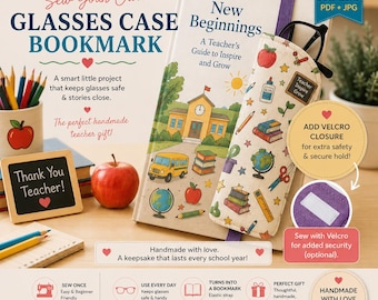 Glasses Case Bookmark Sewing Pattern | Back to School Teacher Gift | Reading Accessory PDF | Beginner Sewing Pattern