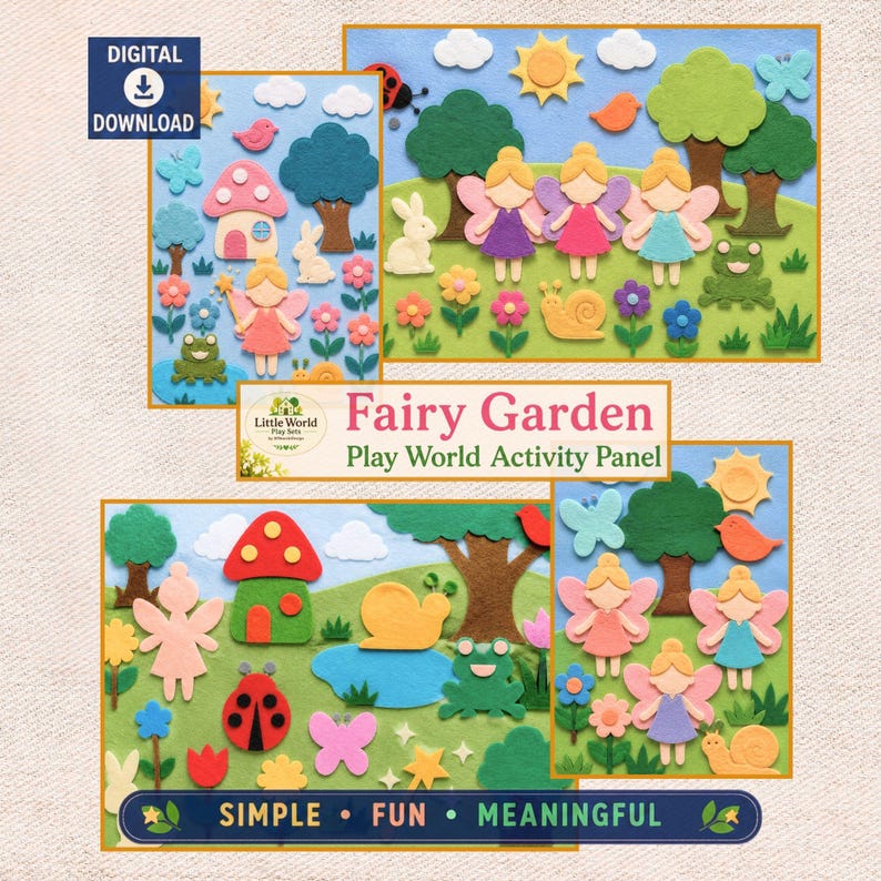 Fairy Garden Play World Activity Panel Pattern, Educational Toy, Felt Board PDF,  Kids Craft, Quiet Book Activity (Digital Download)