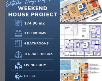 Modern 3 Bedroom House Plan: Weekend Home (DWG, DXF, PDF)