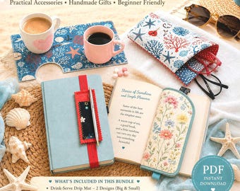 4 Easy Sewing Patterns Bundle, Twin Glasses Case, Bookmarks, DIY Gift Set, Beginner Friendly PDF Pattern Digital Download